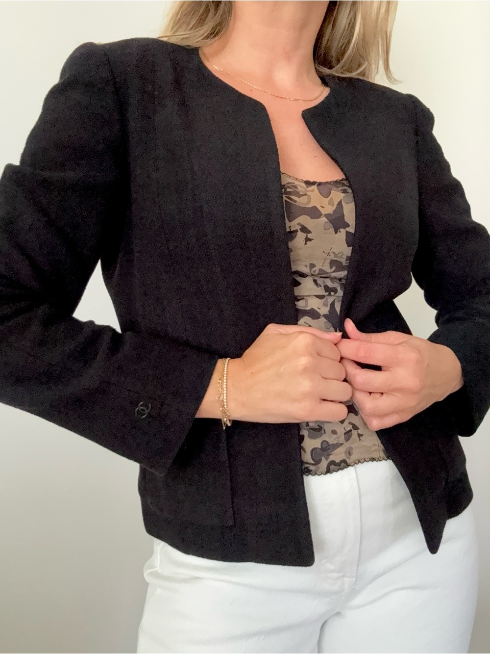 Vintage CHANEL Wool Cropped Tweed Blazer